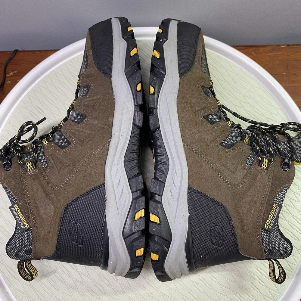 SKECHERS Men's Waterproof Rickter Branson Hiking Boots Brown US10-UK9-EUR43. EUC